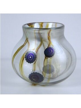 Robert Eickholt 2003 Iridescent Floral Glass Vase 5" Signed